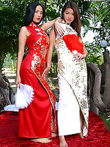 Asian Women girl girl annie cherry 01 classic dress areolas